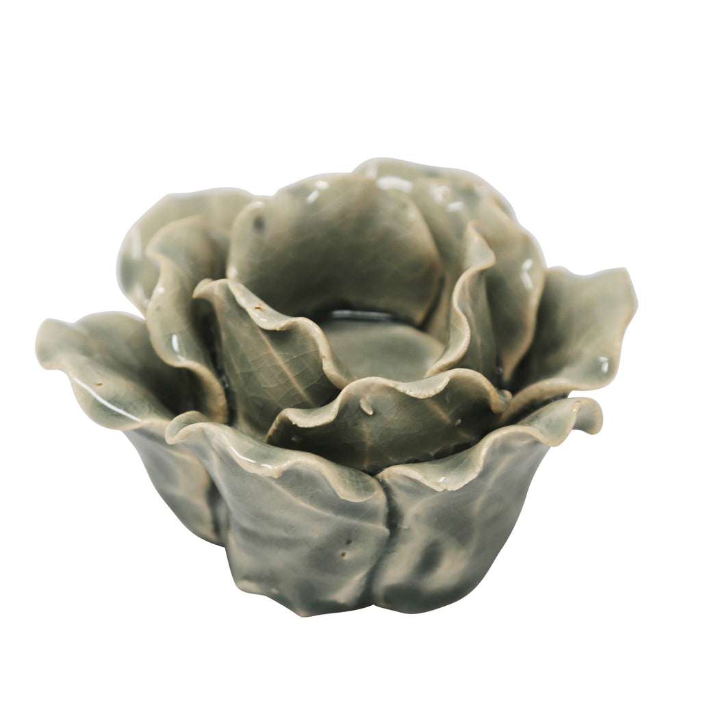 Ceramic 4.5" Rose Tealight Holder, Lt Blue - ReeceFurniture.com