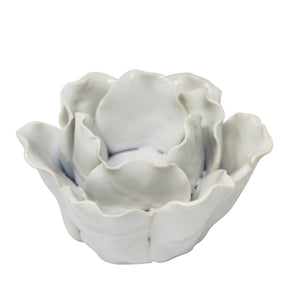 Ceramic 4.5" Rose Tealight Holder, White - ReeceFurniture.com