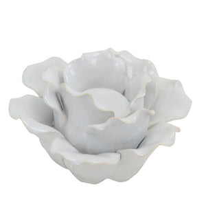Ceramic 6" Rose Tealight Holder, White - ReeceFurniture.com