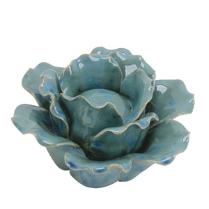 Ceramic 6" Rose Tealight Holder, Emerald - ReeceFurniture.com