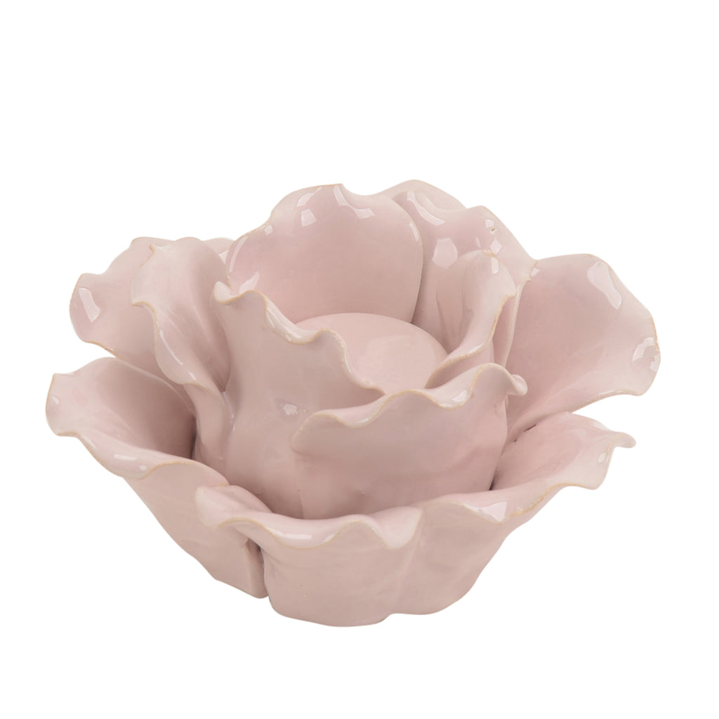 Ceramic 6" Rose Tealight Holder, Pink - ReeceFurniture.com