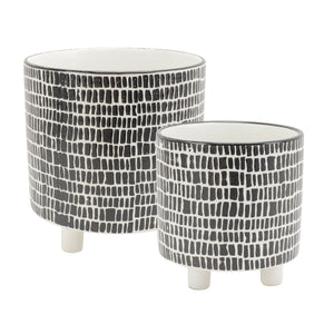 S/2 Geo Design Footed Planters, Black/White 9/6" - ReeceFurniture.com