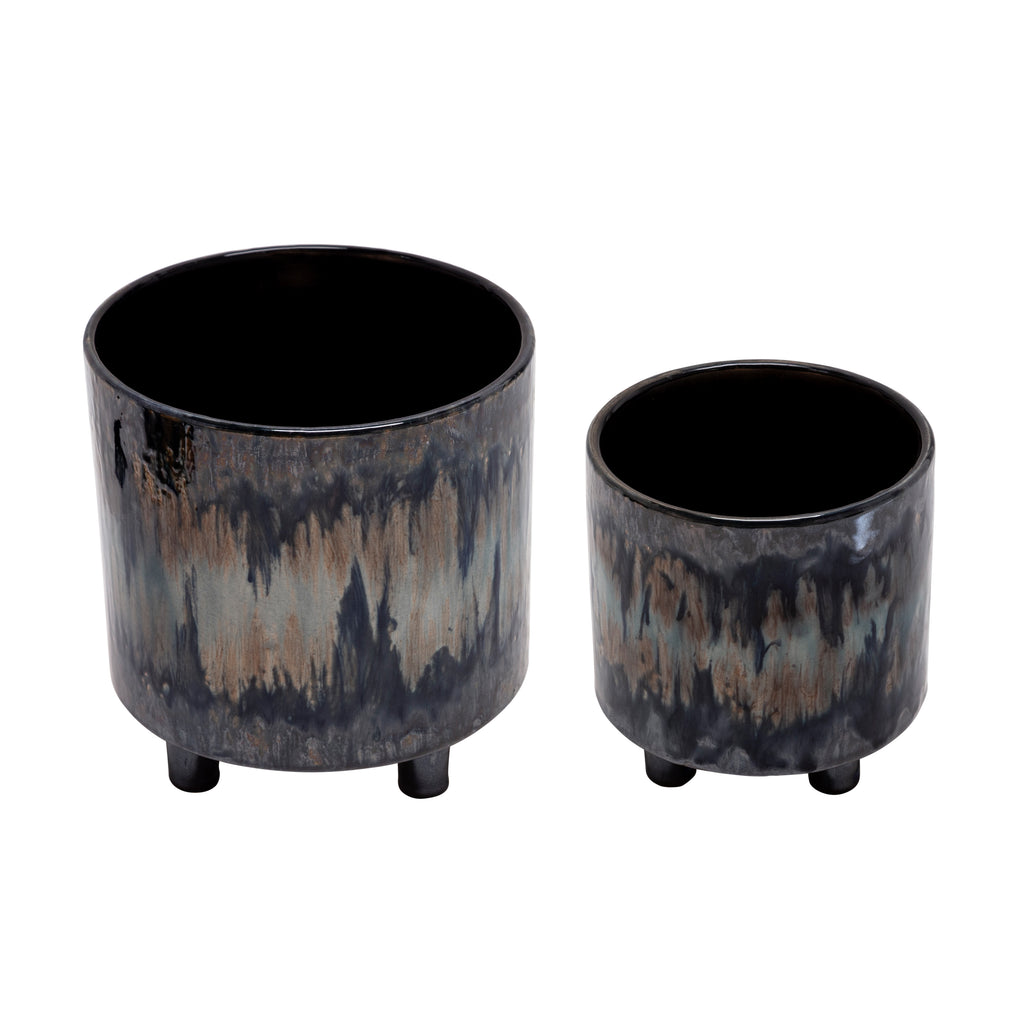 S/2 Ceramic Footed Planters 9/6", Rainbow - ReeceFurniture.com
