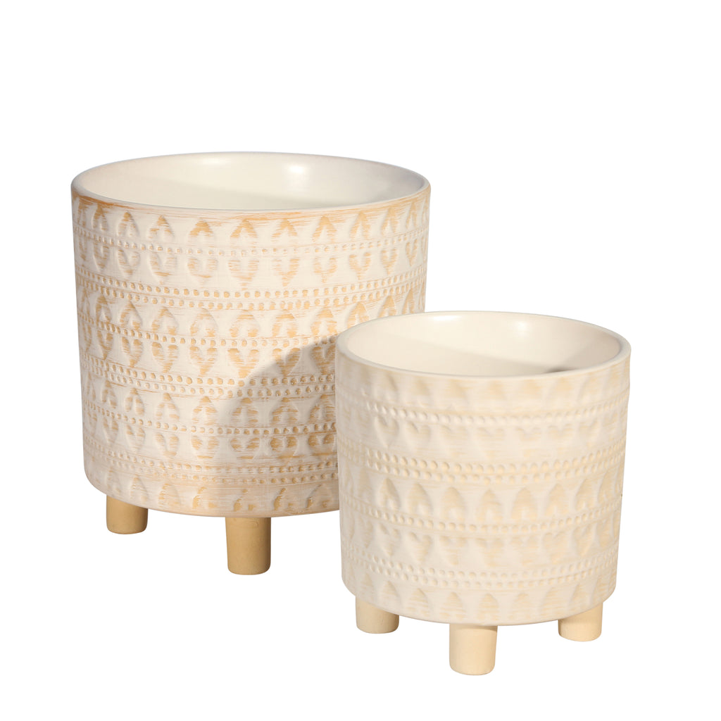 S/2 Footed Planters 9/6", Hearts, White - ReeceFurniture.com