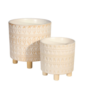S/2 Footed Planters 9/6", Hearts, White - ReeceFurniture.com