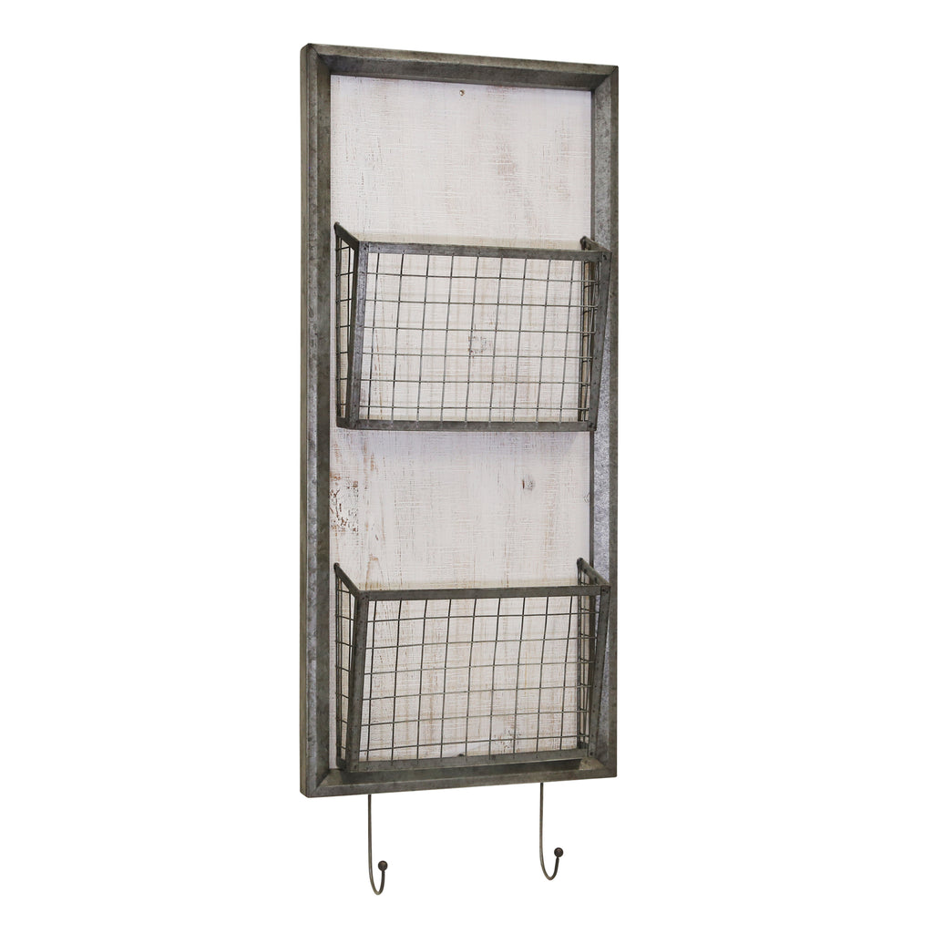 Metal 2 Tier Wall Basket W/Hooks, Gray - ReeceFurniture.com