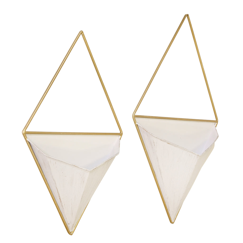 S/2 Metal Diamond Wall Planters, White - ReeceFurniture.com