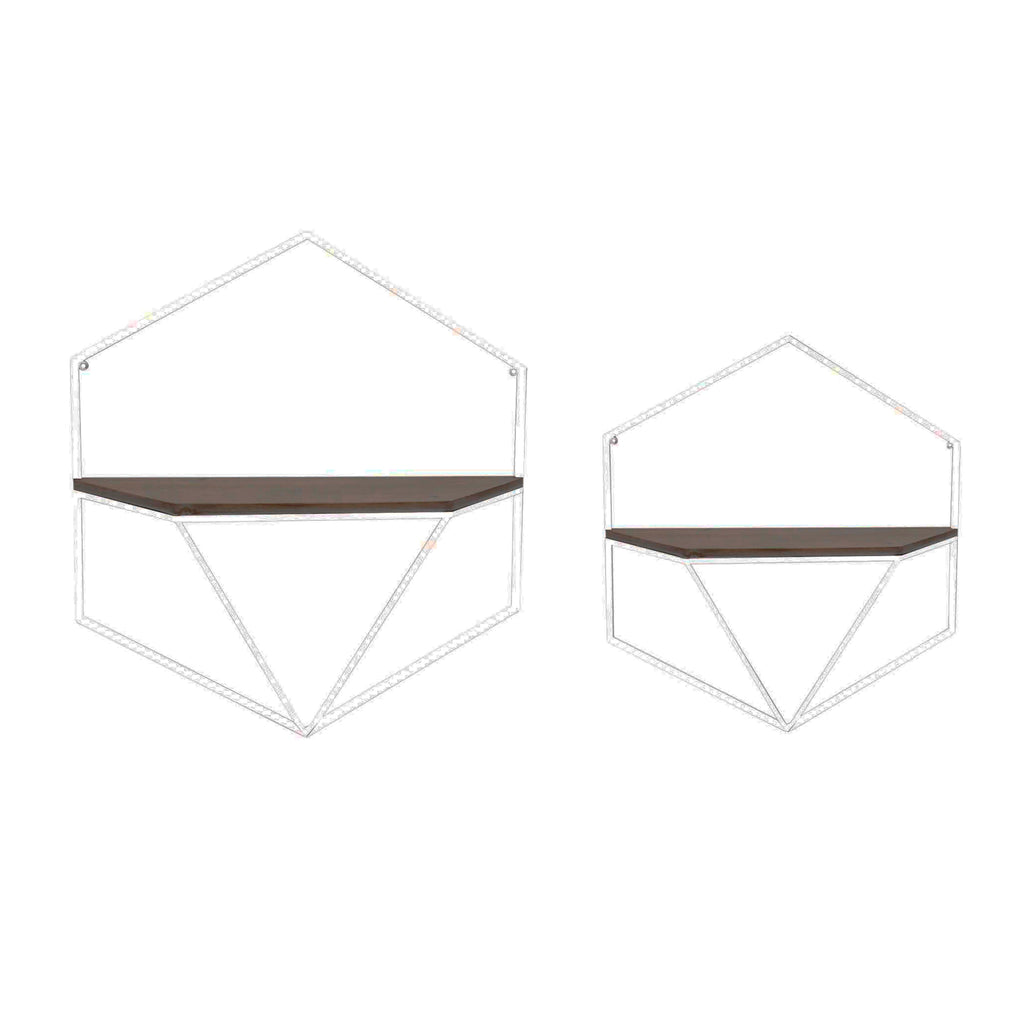 S/2 Metal / Wood Wall Shelves,White / Brown - ReeceFurniture.com