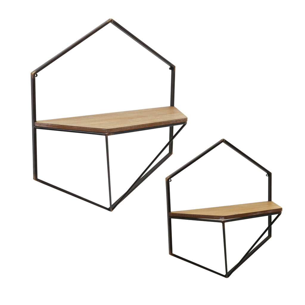 S/2 Metal / Wood Wall Shelves,Brown - ReeceFurniture.com