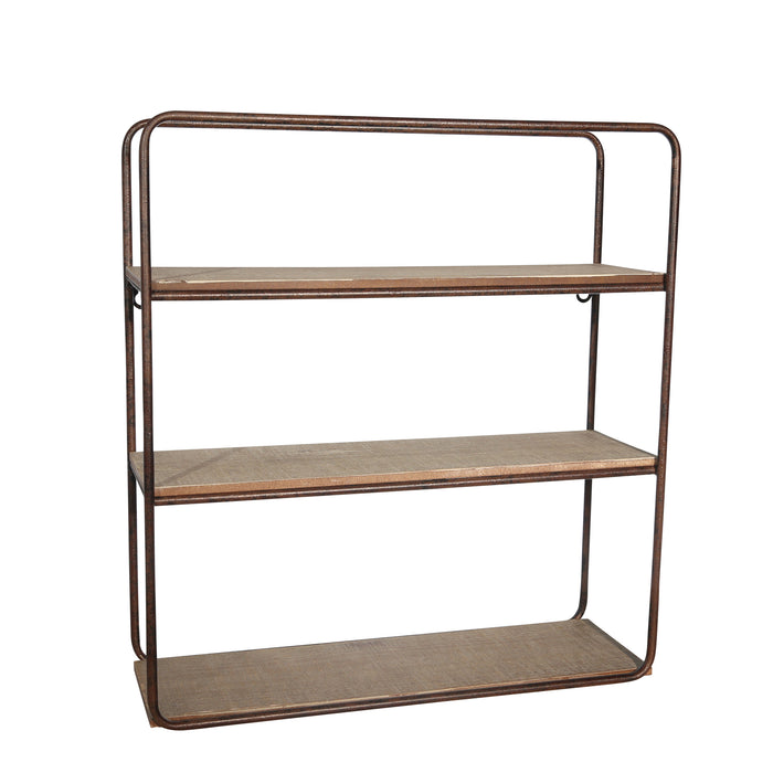Metal / Wood 3 Tier Wall Shelf, Brown