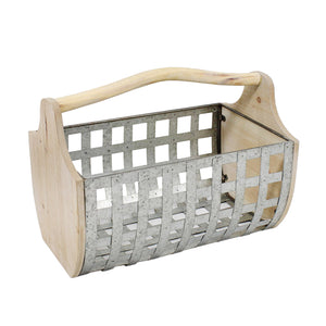 Tin & Wood Woven Basket, Gray - ReeceFurniture.com