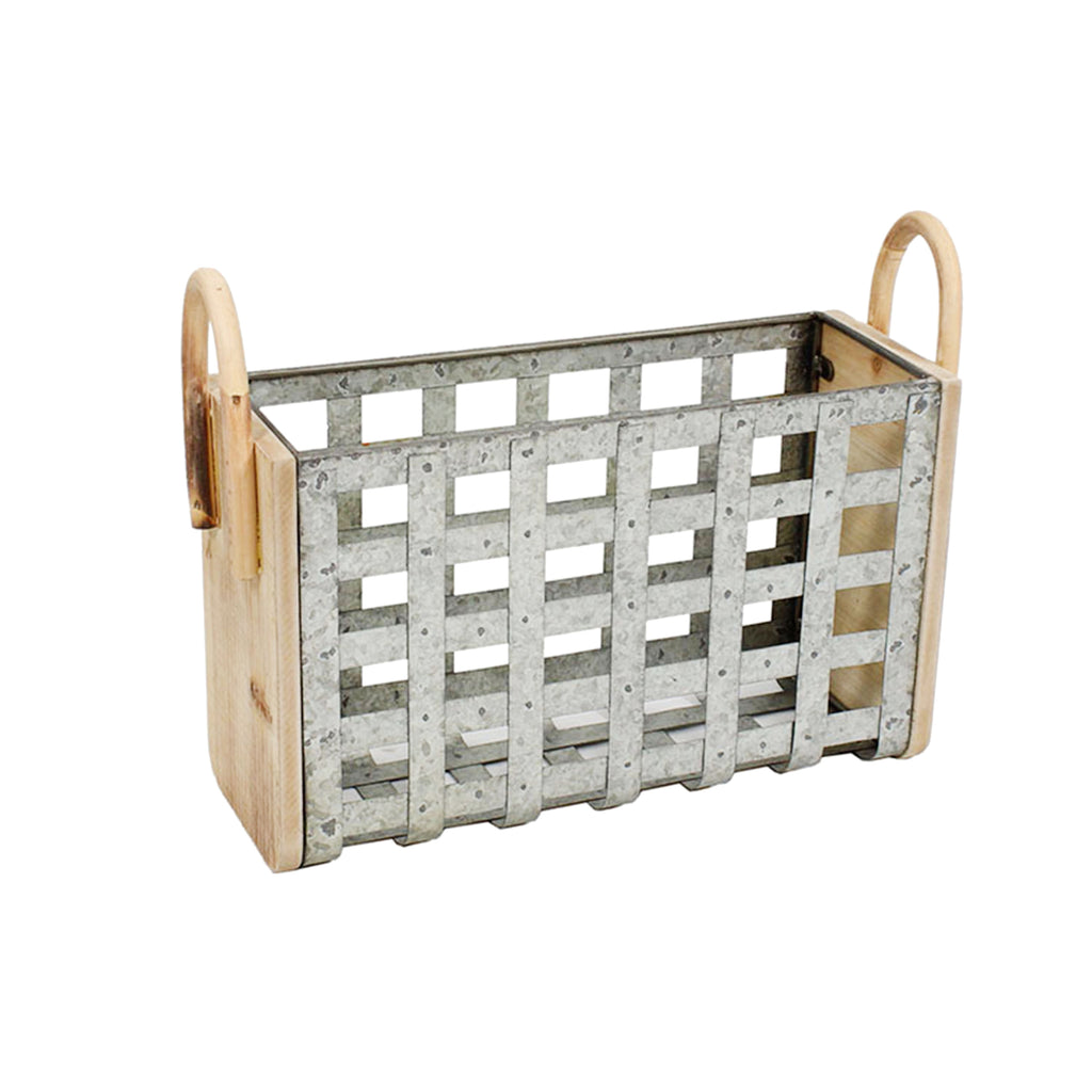 Tin & Wood Woven Basket, Gray - ReeceFurniture.com
