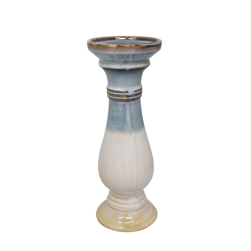 Ceramic 12" Candle Holder,  Gray/White - ReeceFurniture.com