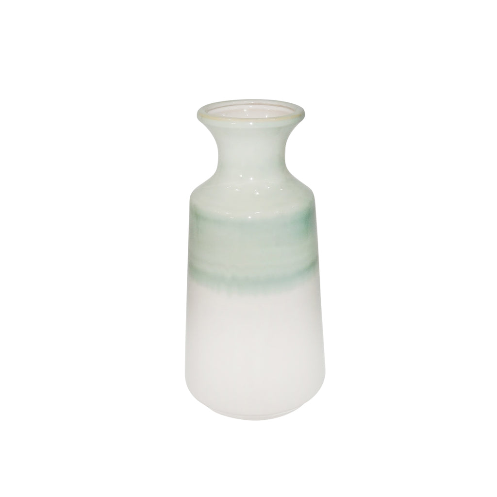 Ceramic 12.25" Vase, Green/White - ReeceFurniture.com