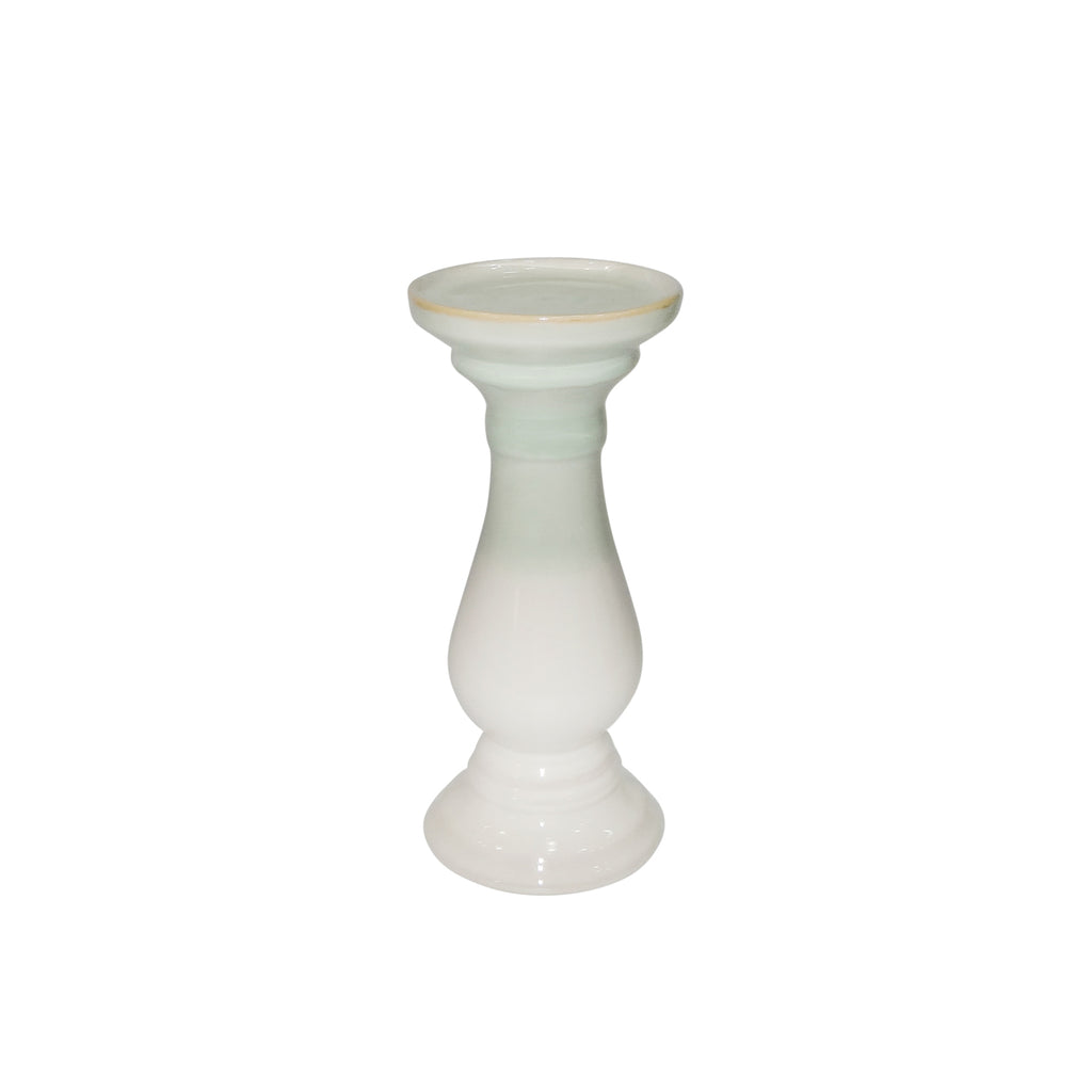 Ceramic 9.75" Candle Holder, Green/White - ReeceFurniture.com