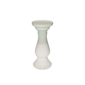 Ceramic 9.75" Candle Holder, Green/White - ReeceFurniture.com