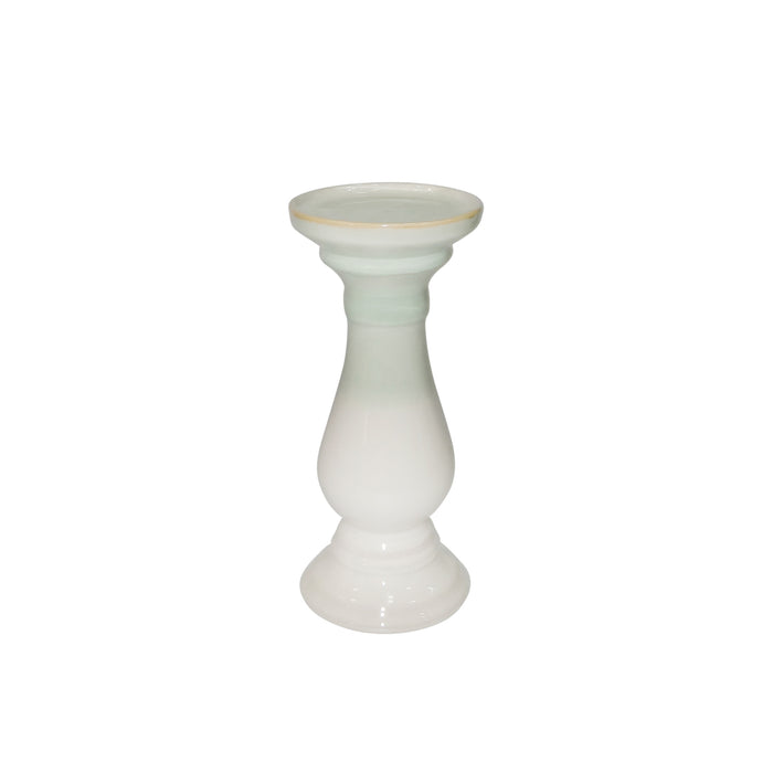 Ceramic 9.75" Candle Holder, Green/White