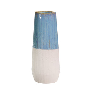 Ceramic 15.5" Vase, Blue/Ivory - ReeceFurniture.com