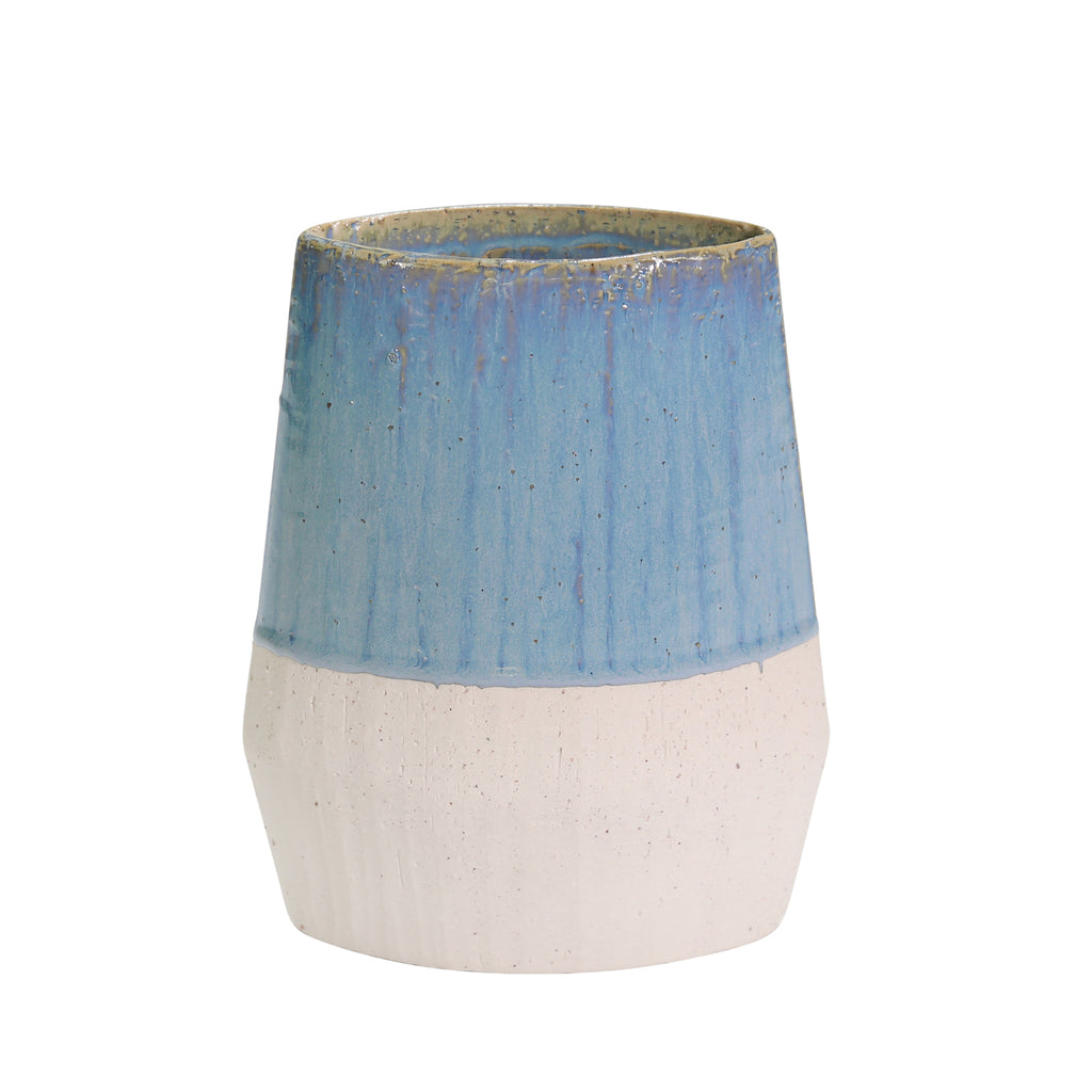 Ceramic 9" Vase, Blue/Ivory - ReeceFurniture.com