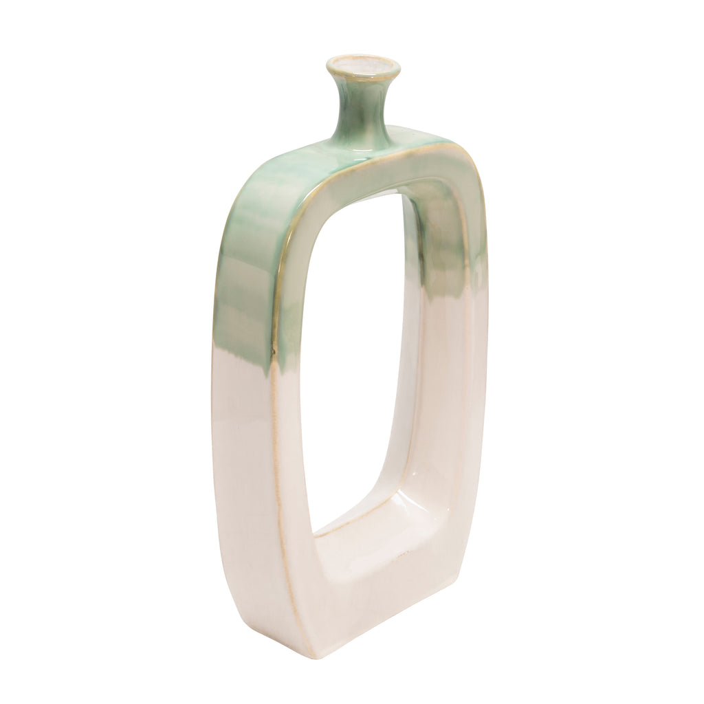 Ceramic 18" Vase W/Cutout,White / Green - ReeceFurniture.com