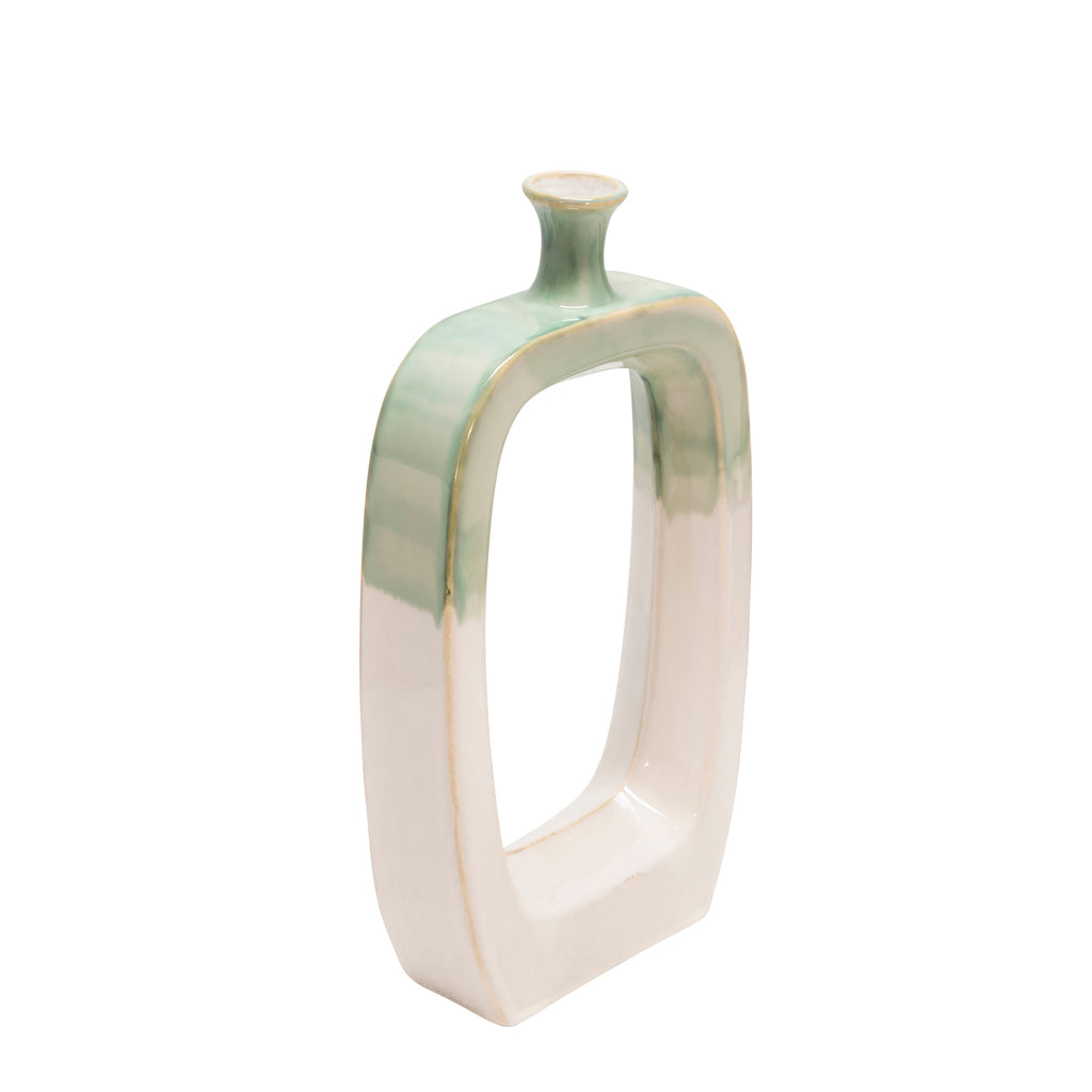 Ceramic 14.25" Vase W/Cutout,White / Green - ReeceFurniture.com