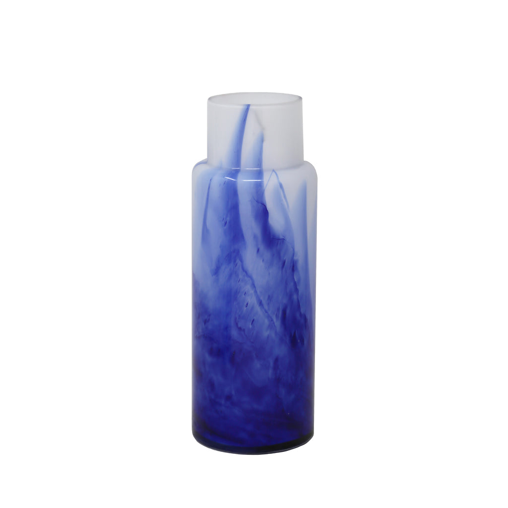 Glass Vase 13", White / Blue - ReeceFurniture.com