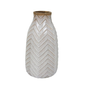 Ceramic 12" Tribal Look Vase,  Ivory - ReeceFurniture.com