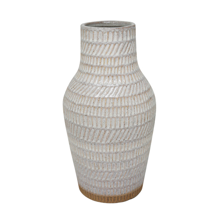 Ceramic 12" Tribal Look Vase,  Ivory