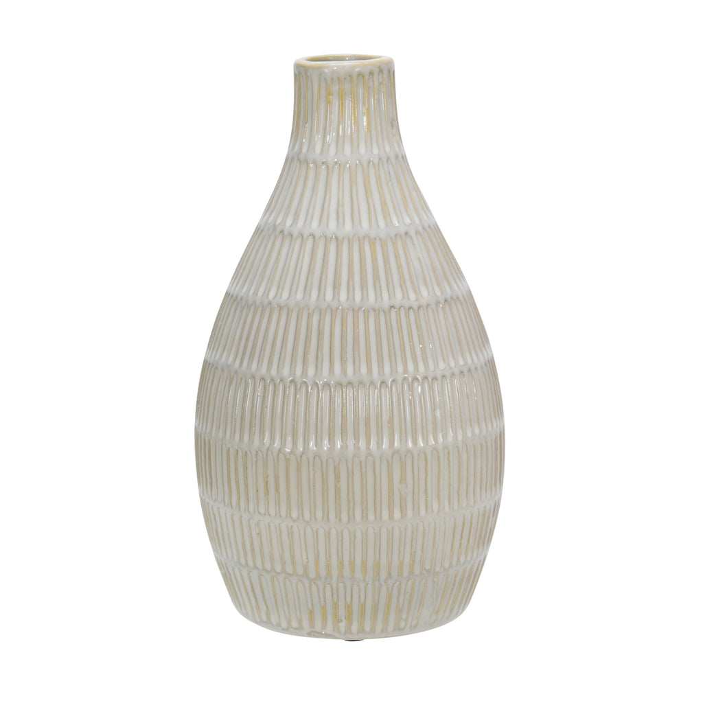 Ceramic 11.5" Tribal Look Vase, Ivory - ReeceFurniture.com