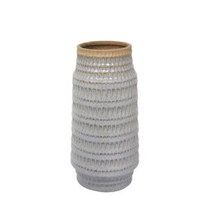 Ceramic 12.25" Tribal Look Vase, Gray - ReeceFurniture.com