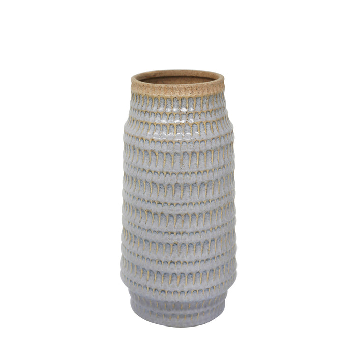 Ceramic 12.25" Tribal Look Vase, Gray
