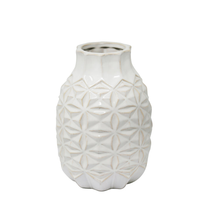 Ceramic 8.75" Geo Vase, Ivory