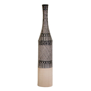 Ceramic 27.25" Tribal Print Bottle Vase, Brown - ReeceFurniture.com