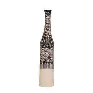 Ceramic 20" Tribal Print Bottle Vase, Brown - ReeceFurniture.com