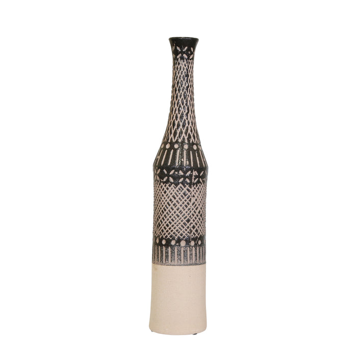 Ceramic 20" Tribal Print Bottle Vase, Brown
