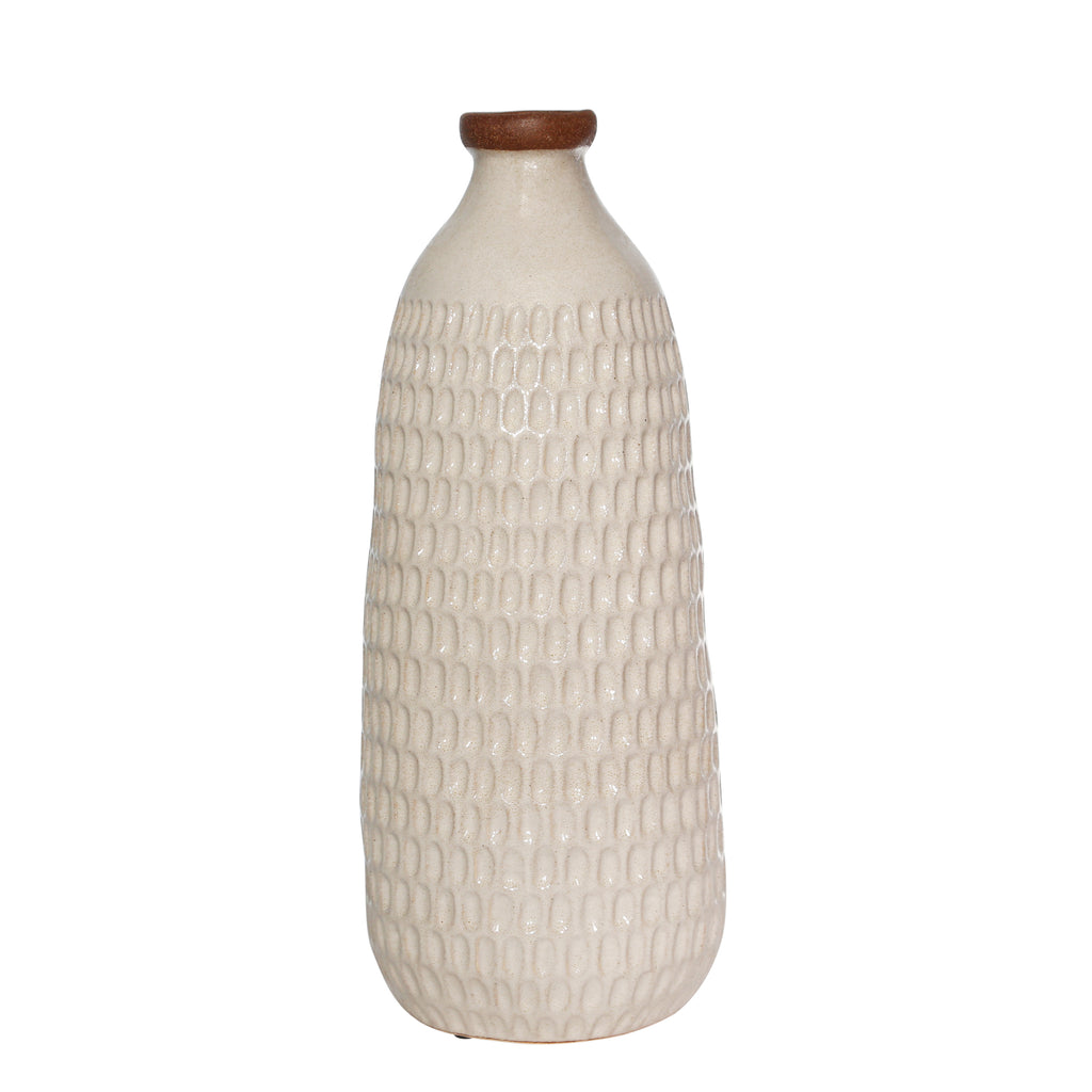 Ceramic 16.25" Hammered Vase,  Ivory - ReeceFurniture.com