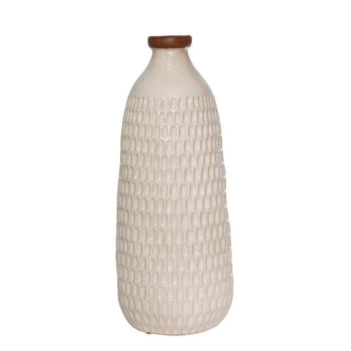 Ceramic 16.25" Hammered Vase,  Ivory