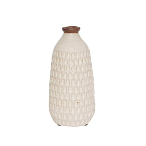 Ceramic 9.25" Hammered Vase, I  Ivory - ReeceFurniture.com