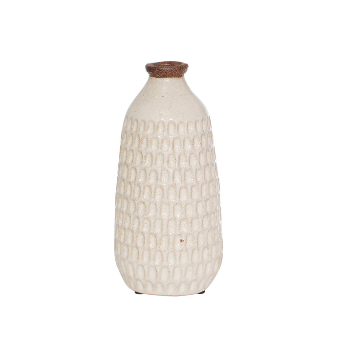 Ceramic 9.25" Hammered Vase, I  Ivory