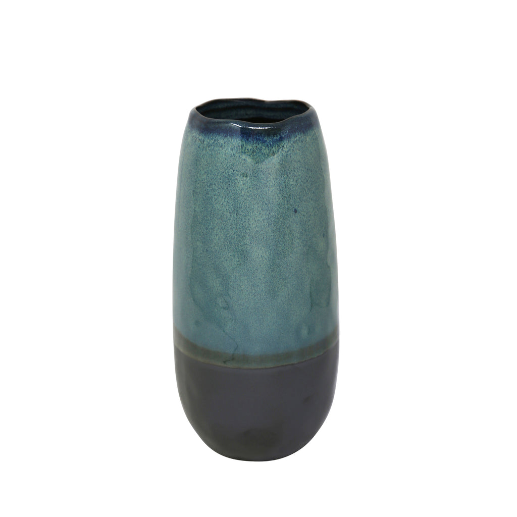Ceramic Vase 10.75", Green / Black - ReeceFurniture.com