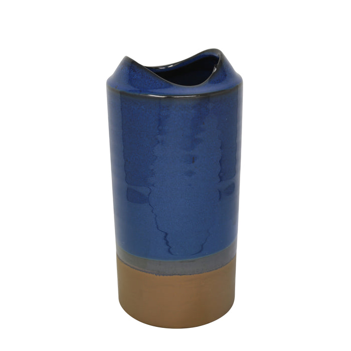 Ceramic Vase 10.75", Blue / Brown