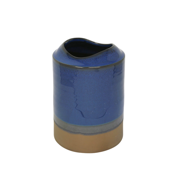 Ceramic Vase 7.5", Blue / Brown