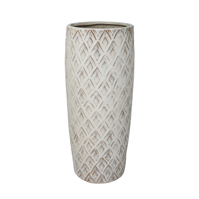 Ceramic 12.5" Weave Vase, Beige
