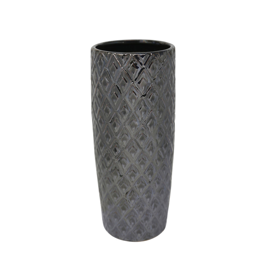 Ceramic 12.5" Weave Vase, Gray - ReeceFurniture.com