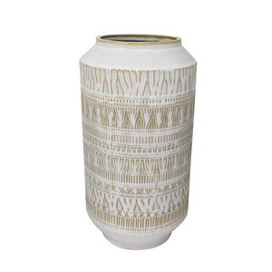 Ceramic 13.75" Tribal Look Vase, Beige - ReeceFurniture.com