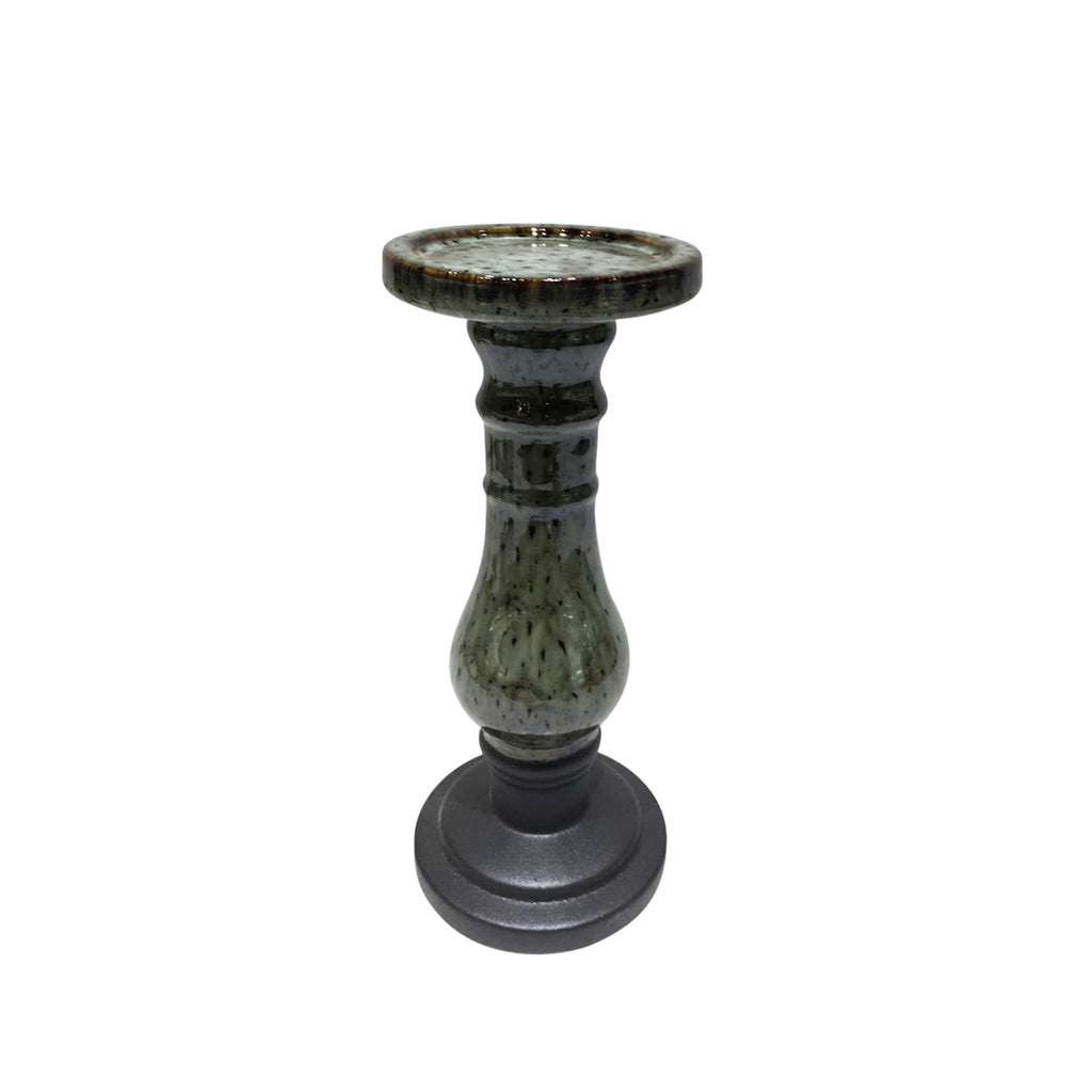 Ceramic 11" Candle Holder, Gray/Black - ReeceFurniture.com