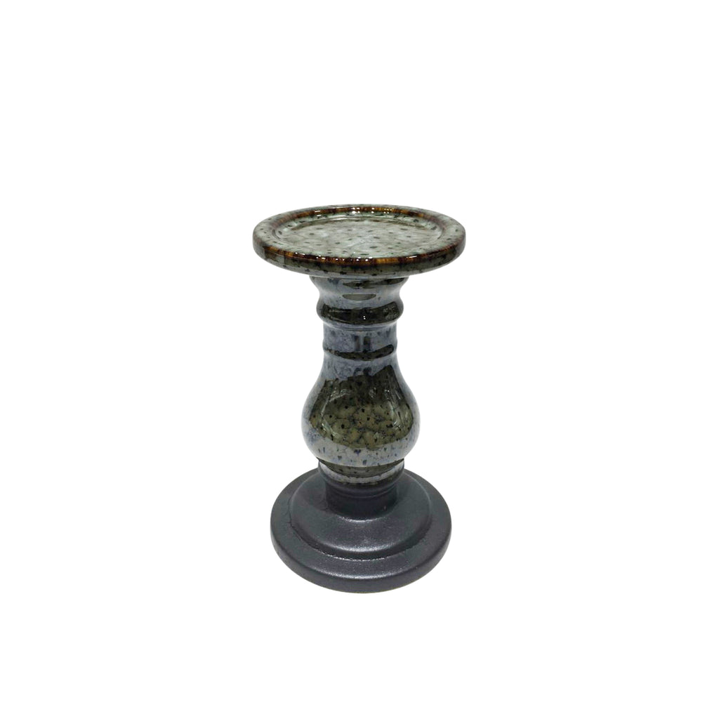 Ceramic 8" Candle Holder, Gray/Black - ReeceFurniture.com
