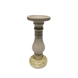 Ceramic 11" Candle Holder, Beige / White - ReeceFurniture.com