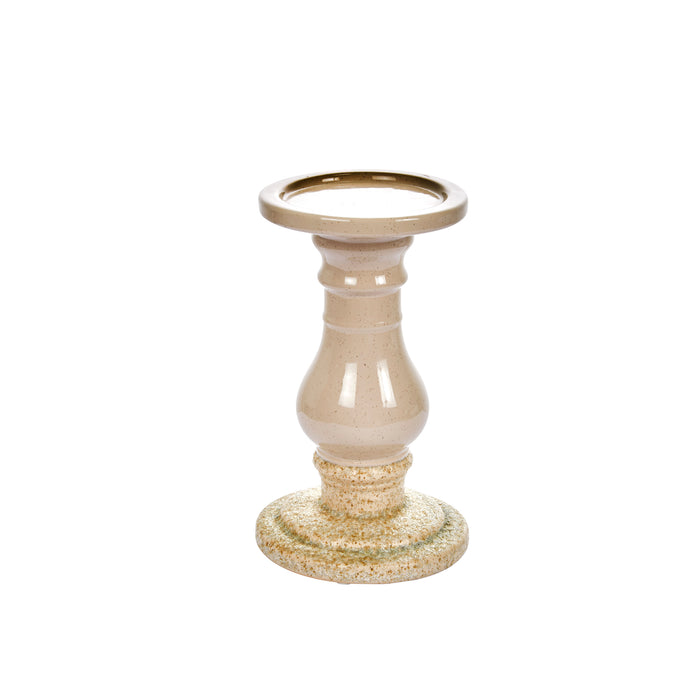 Ceramic 8" Candle Holder, Beige / White