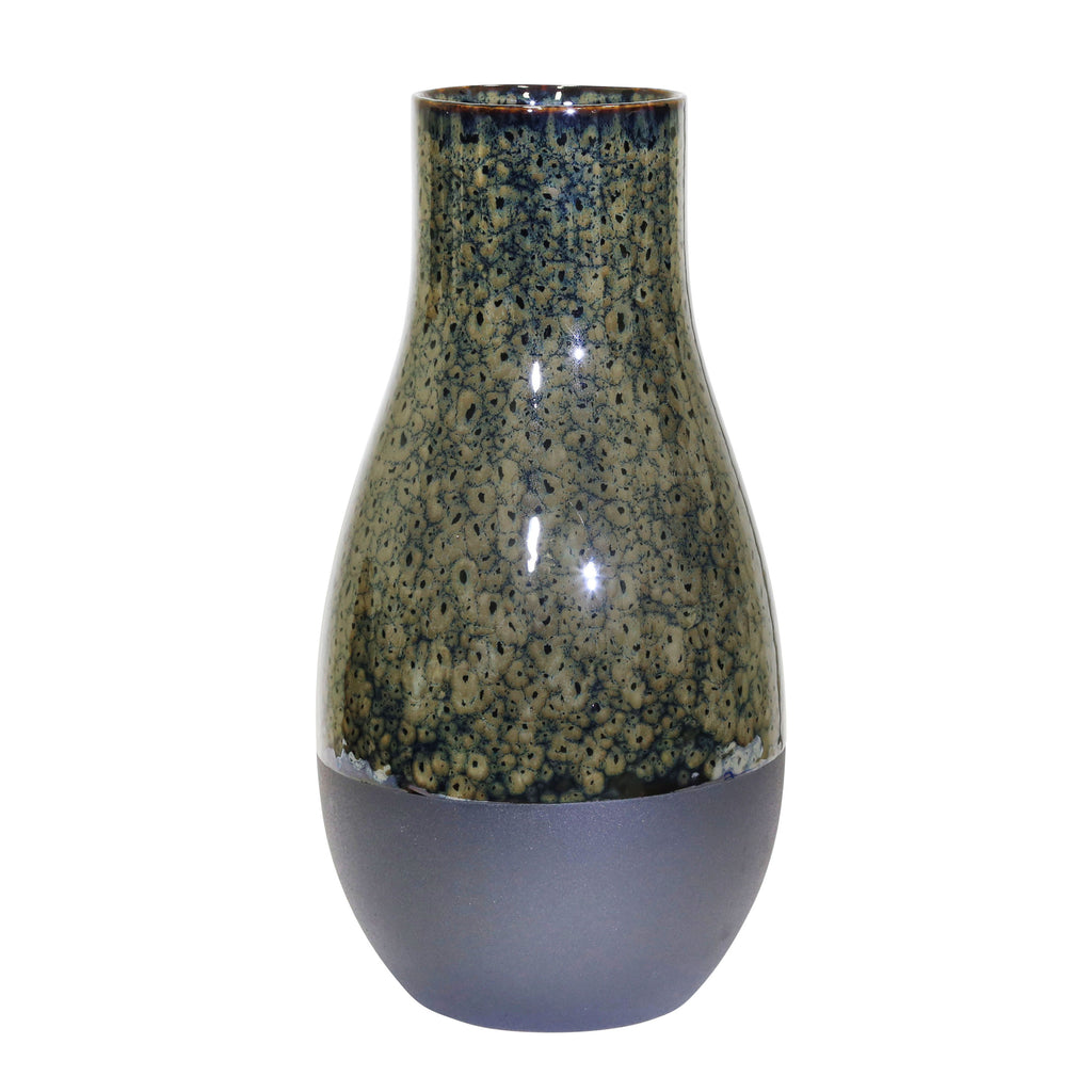 Ceramic 13.5" Vase, Olive/Black - ReeceFurniture.com
